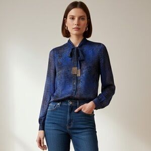 Joseph Ribkoff Sheer Tie Blouse with Chain Detail